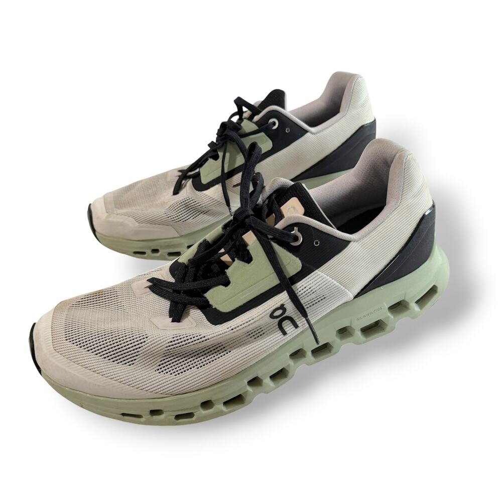 On Cloud Cloudstratus Men's Running Shoes White Black Sage Green Sneaker Sz 12